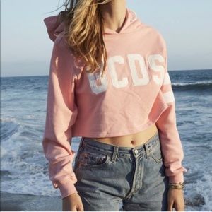 pink gcds cropped hoodie